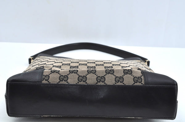 Authentic GUCCI Vintage Shoulder Tote Bag GG Canvas Leather Black L0399