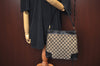 Authentic GUCCI Vintage Shoulder Tote Bag GG Canvas Leather Black L0399