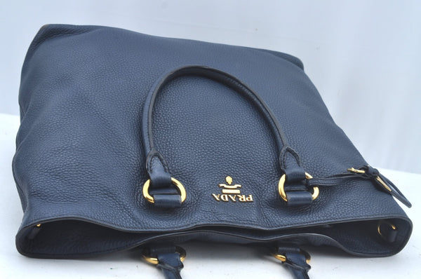 Authentic PRADA Leather 2Way Shoulder Cross Body Hand Bag Navy Blue L0401