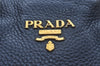 Authentic PRADA Leather 2Way Shoulder Cross Body Hand Bag Navy Blue L0401