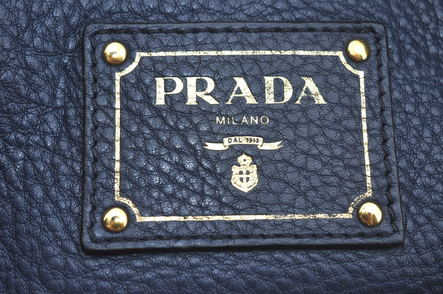 Authentic PRADA Leather 2Way Shoulder Cross Body Hand Bag Navy Blue L0401