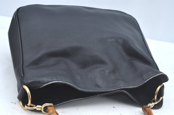 Authentic GUCCI Bamboo 2Way Shoulder Cross Body Bag Leather Black Junk L0402