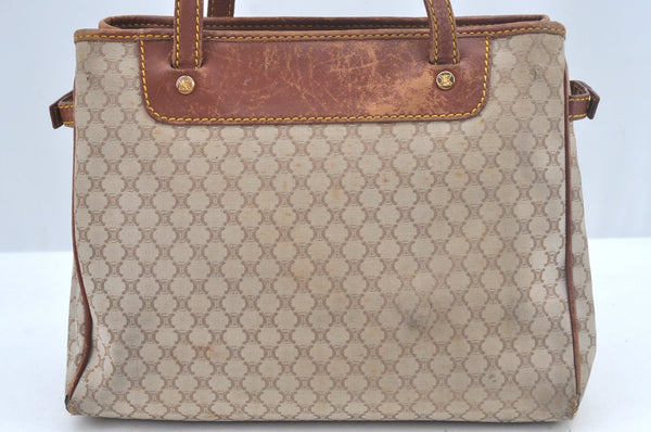 Authentic CELINE Macadam Blason Hand Tote Bag Canvas Leather Beige L0403