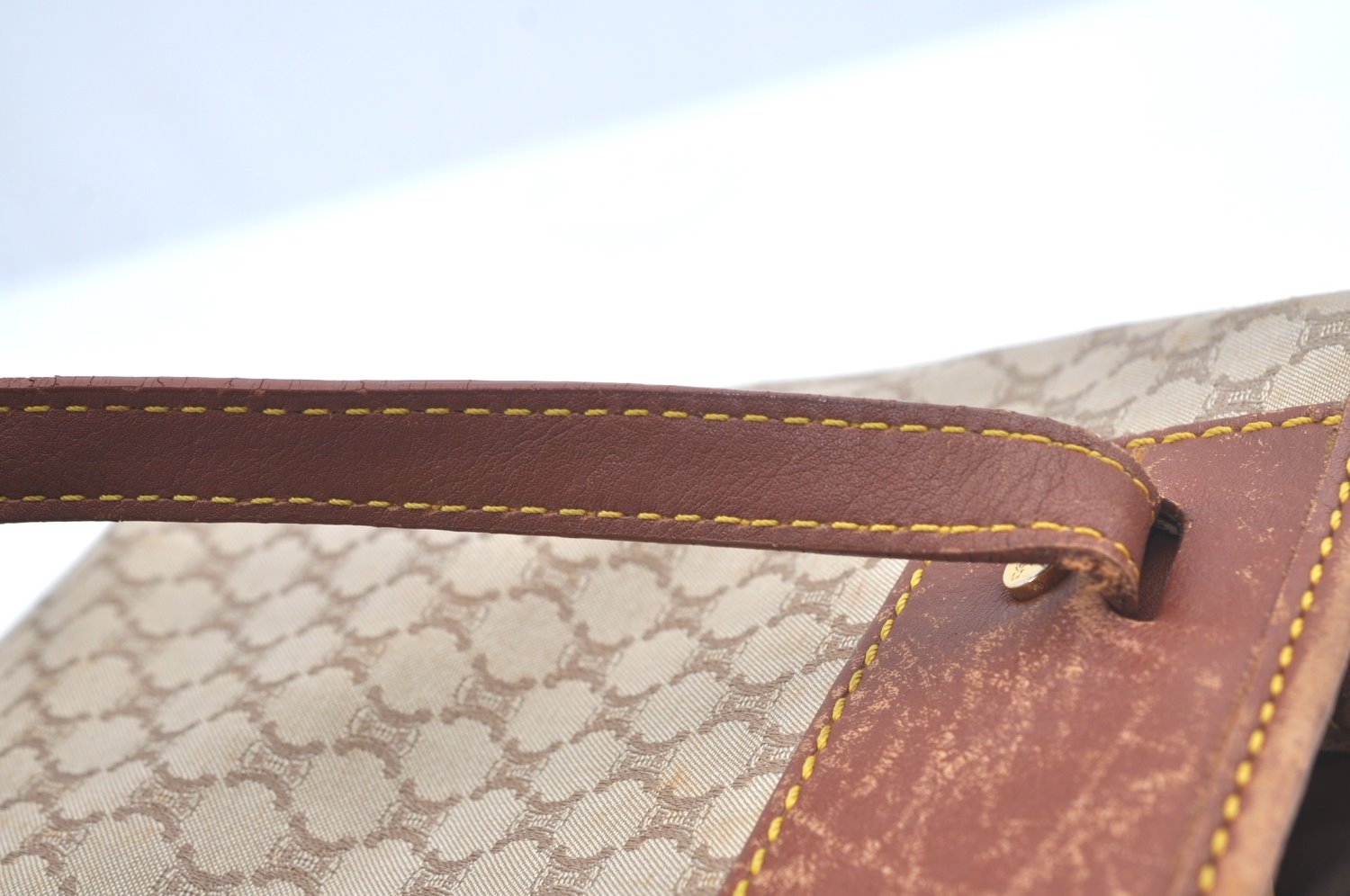 Authentic CELINE Macadam Blason Hand Tote Bag Canvas Leather Beige L0403