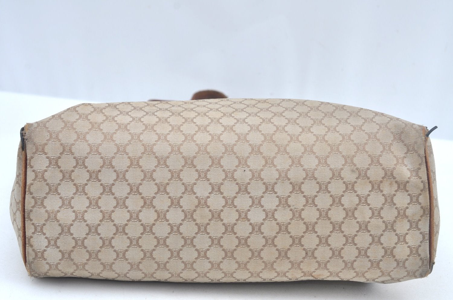 Authentic CELINE Macadam Blason Hand Tote Bag Canvas Leather Beige L0403