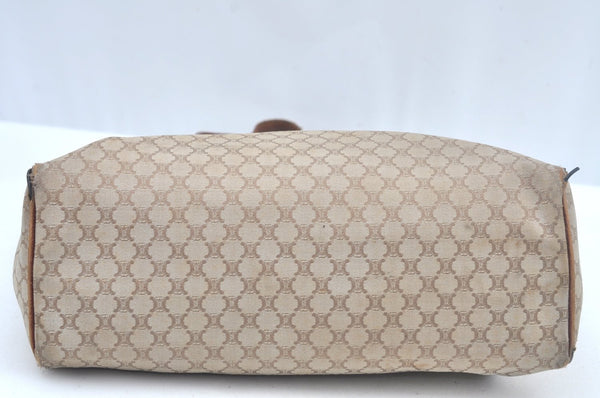 Authentic CELINE Macadam Blason Hand Tote Bag Canvas Leather Beige L0403