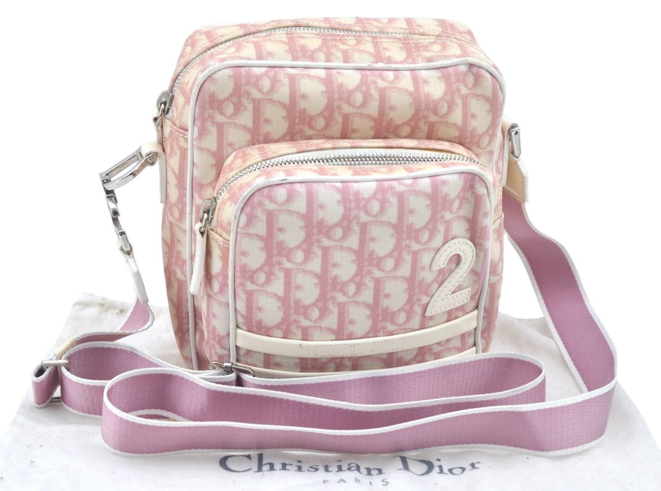 Authentic Christian Dior Trotter No.2 Shoulder Cross Body Bag PVC Pink L0404