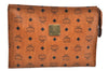 Authentic MCM Visetos Leather Vintage Clutch Hand Bag Purse Brown L0405