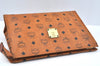 Authentic MCM Visetos Leather Vintage Clutch Hand Bag Purse Brown L0405