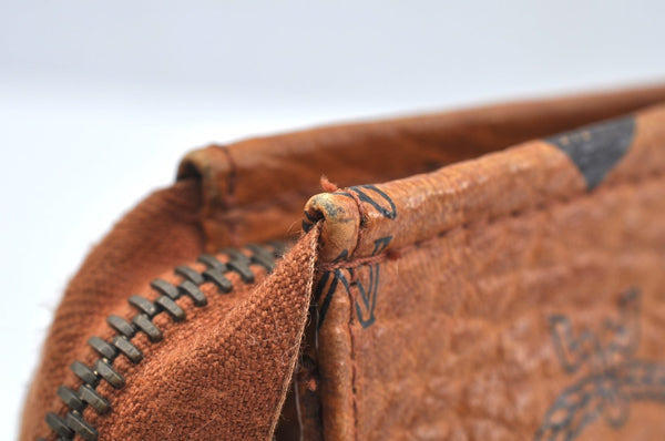 Authentic MCM Visetos Leather Vintage Clutch Hand Bag Purse Brown L0405