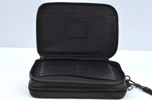 Authentic COACH Clutch Hand Bag Purse Leather Black L0406