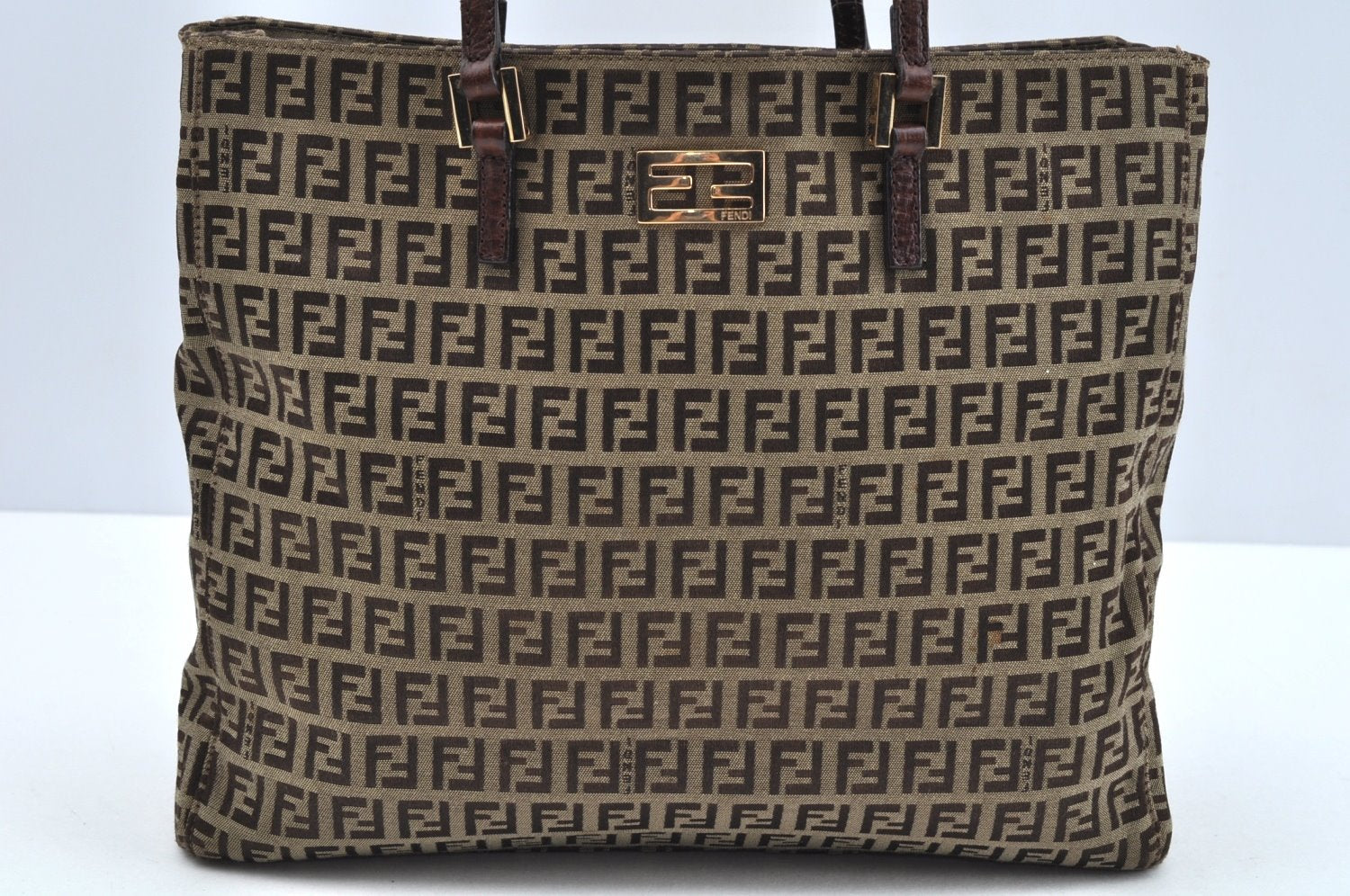 Authentic FENDI Zucchino Hand Bag Canvas Leather Beige L0408