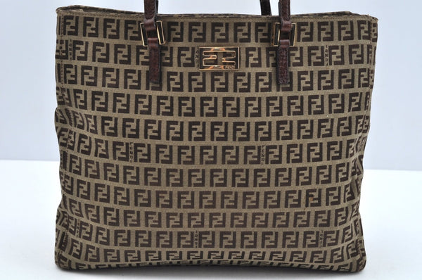 Authentic FENDI Zucchino Hand Bag Canvas Leather Beige L0408