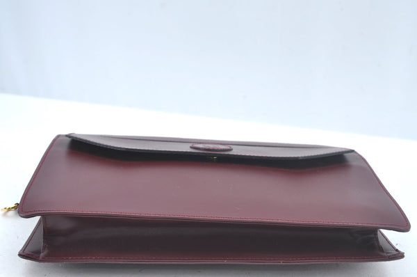 Authentic Cartier Must de Cartier Clutch Bag Leather Bordeaux Red L0411