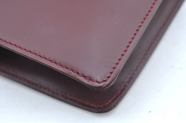 Authentic Cartier Must de Cartier Clutch Bag Leather Bordeaux Red L0411