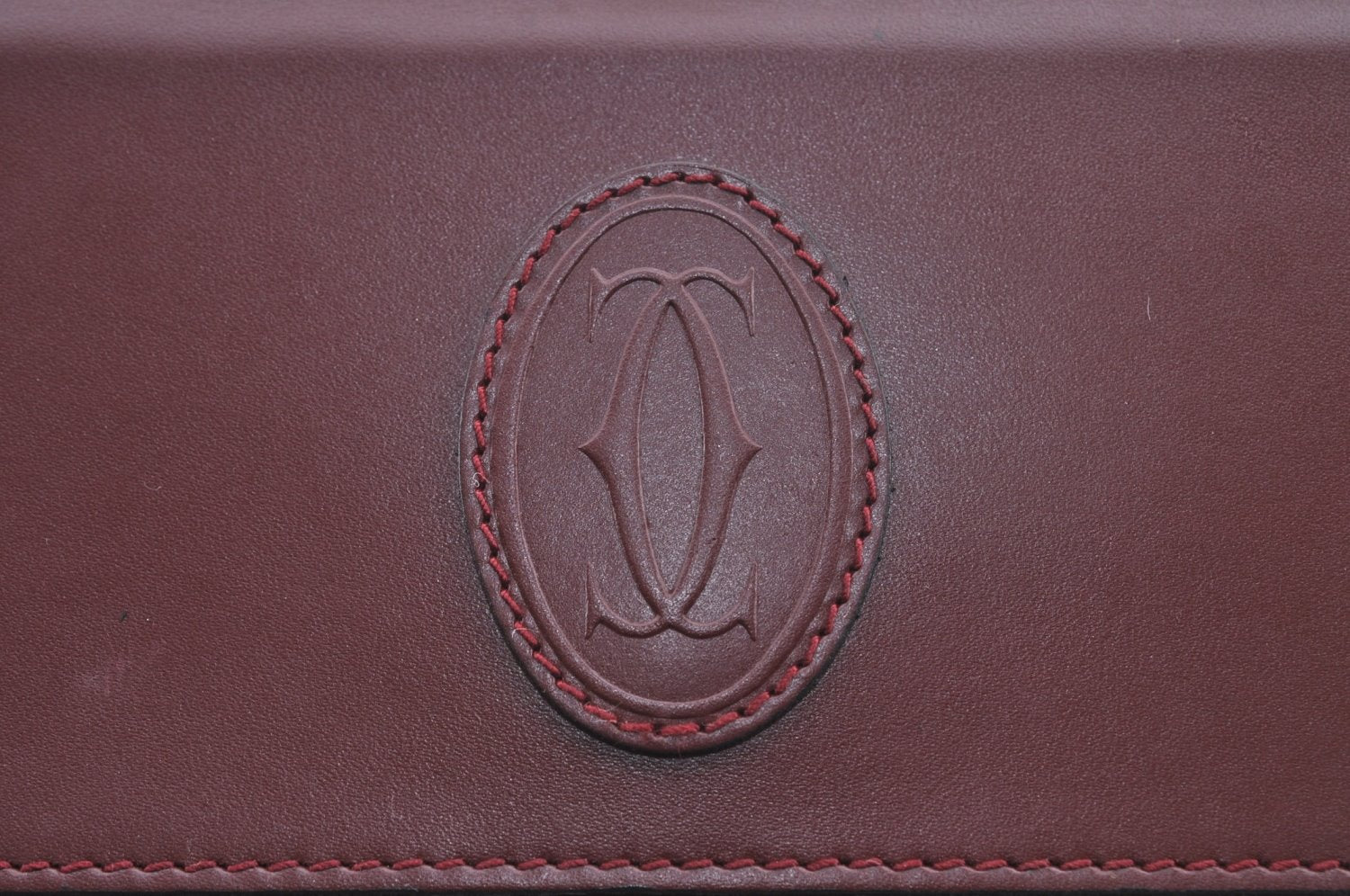 Authentic Cartier Must de Cartier Clutch Bag Leather Bordeaux Red L0411