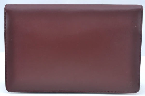 Authentic Cartier Must de Cartier Clutch Bag Purse Leather Bordeaux Red L0412