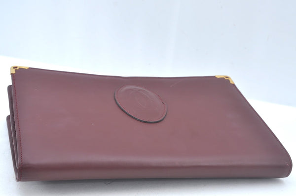 Authentic Cartier Must de Cartier Clutch Bag Purse Leather Bordeaux Red L0412