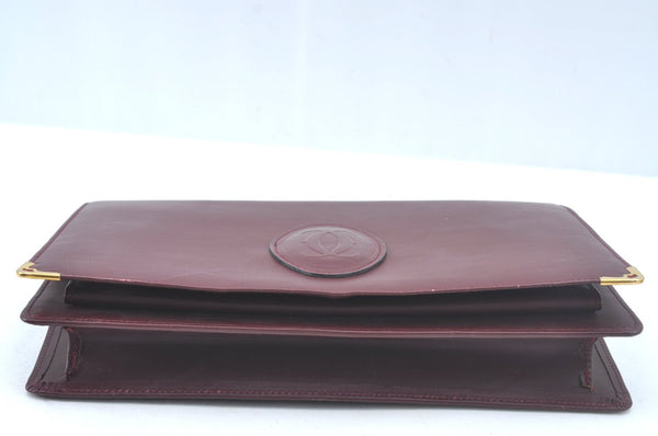 Authentic Cartier Must de Cartier Clutch Bag Purse Leather Bordeaux Red L0412