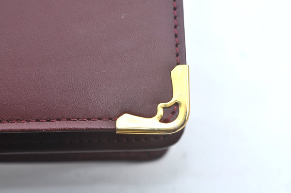 Authentic Cartier Must de Cartier Clutch Bag Purse Leather Bordeaux Red L0412