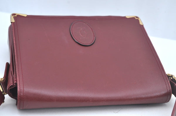 Authentic Cartier Must de Cartier Leather Shoulder Cross Bag Bordeaux Red L0413