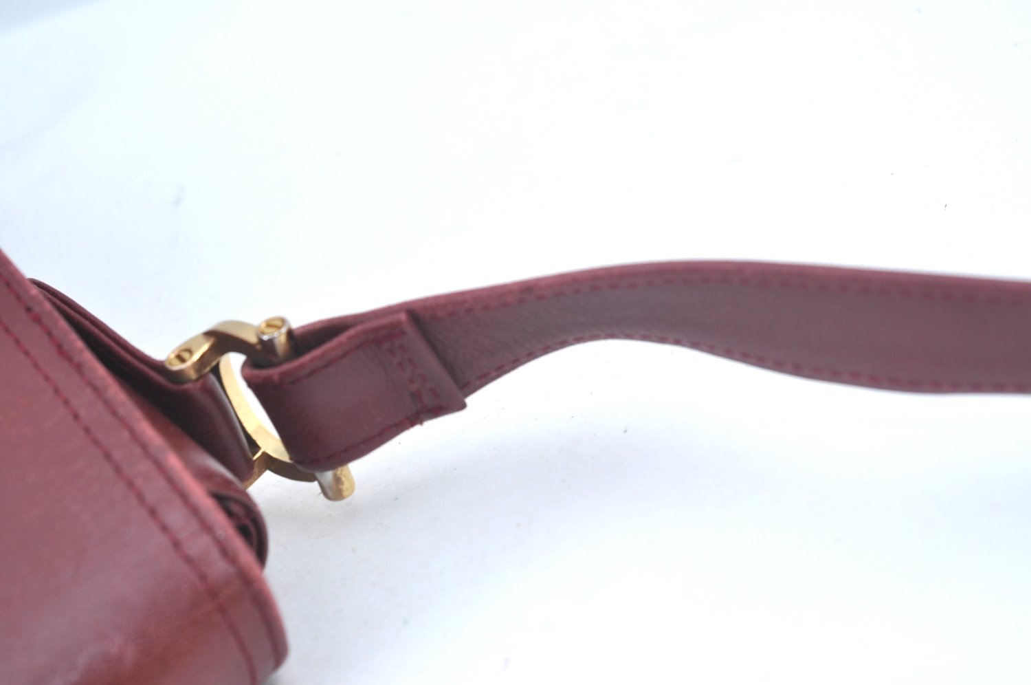 Authentic Cartier Must de Cartier Leather Shoulder Cross Bag Bordeaux Red L0413