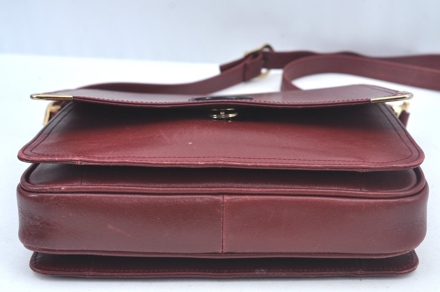 Authentic Cartier Must de Cartier Leather Shoulder Cross Bag Bordeaux Red L0413