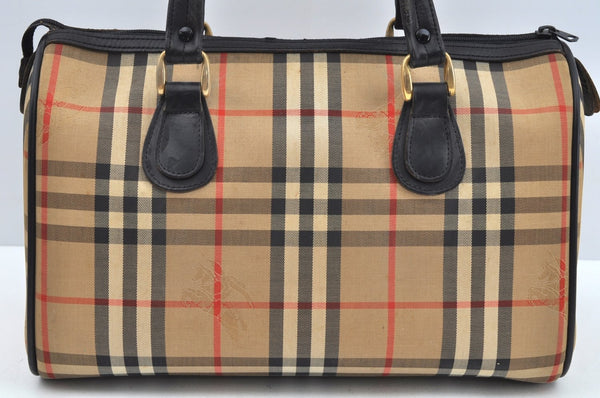 Authentic Burberrys Nova Check Canvas Leather Hand Boston Bag Brown Beige L0414
