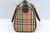 Authentic Burberrys Nova Check Canvas Leather Hand Boston Bag Brown Beige L0414