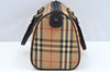Authentic Burberrys Nova Check Canvas Leather Hand Boston Bag Brown Beige L0414