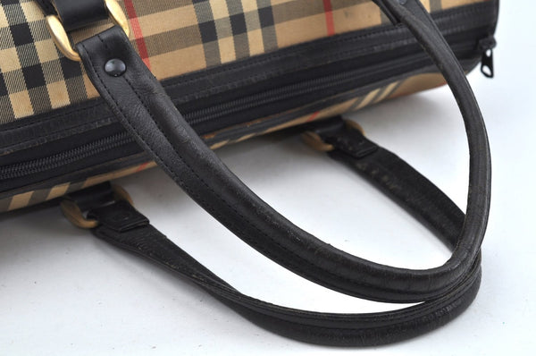 Authentic Burberrys Nova Check Canvas Leather Hand Boston Bag Brown Beige L0414
