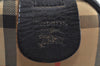 Authentic Burberrys Nova Check Canvas Leather Hand Boston Bag Brown Beige L0414