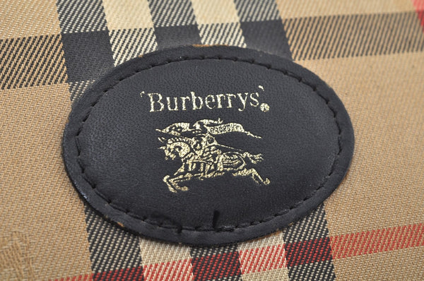 Authentic Burberrys Nova Check Canvas Leather Hand Boston Bag Brown Beige L0414