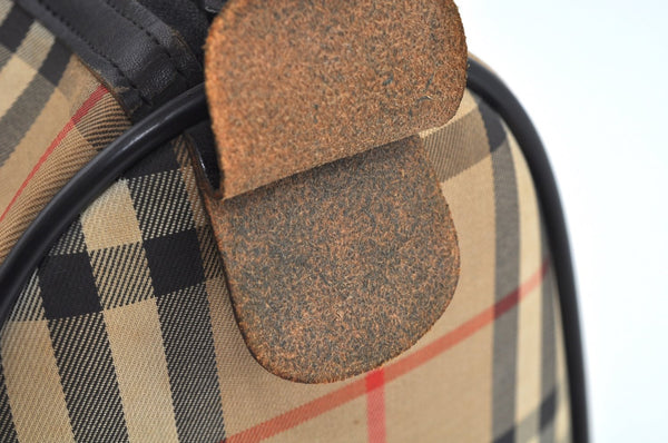 Authentic Burberrys Nova Check Canvas Leather Hand Boston Bag Brown Beige L0414