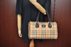 Authentic Burberrys Nova Check Canvas Leather Hand Boston Bag Brown Beige L0414
