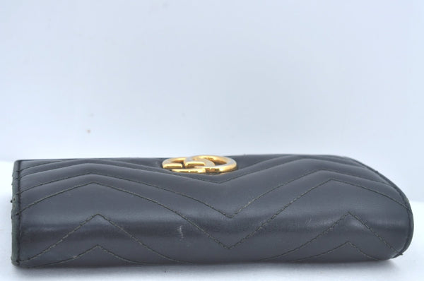 Authentic GUCCI GG Marmont Double G Long Wallet Leather 443436 Black L0418