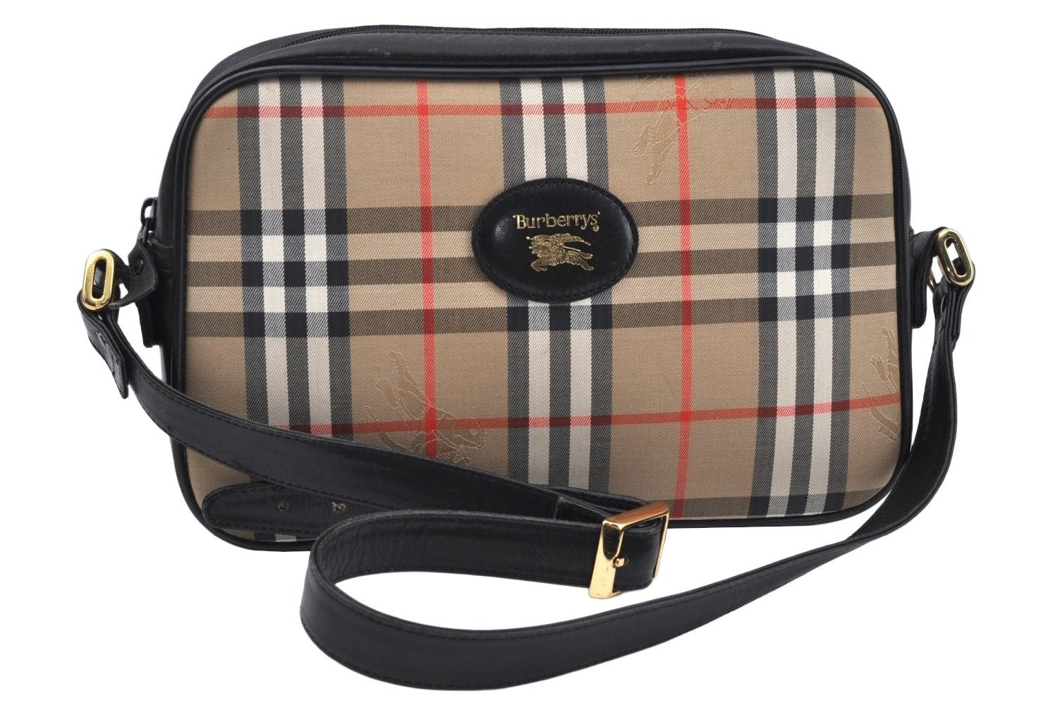 Authentic Burberrys Nova Check Shoulder Cross Body Bag Canvas Beige L0419