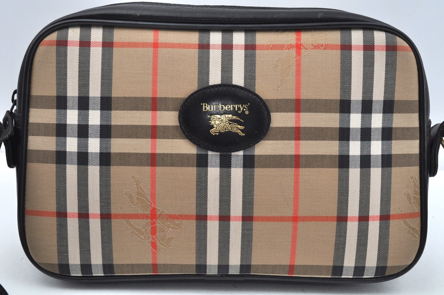 Authentic Burberrys Nova Check Shoulder Cross Body Bag Canvas Beige L0419