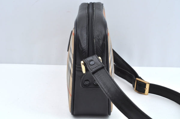Authentic Burberrys Nova Check Shoulder Cross Body Bag Canvas Beige L0419
