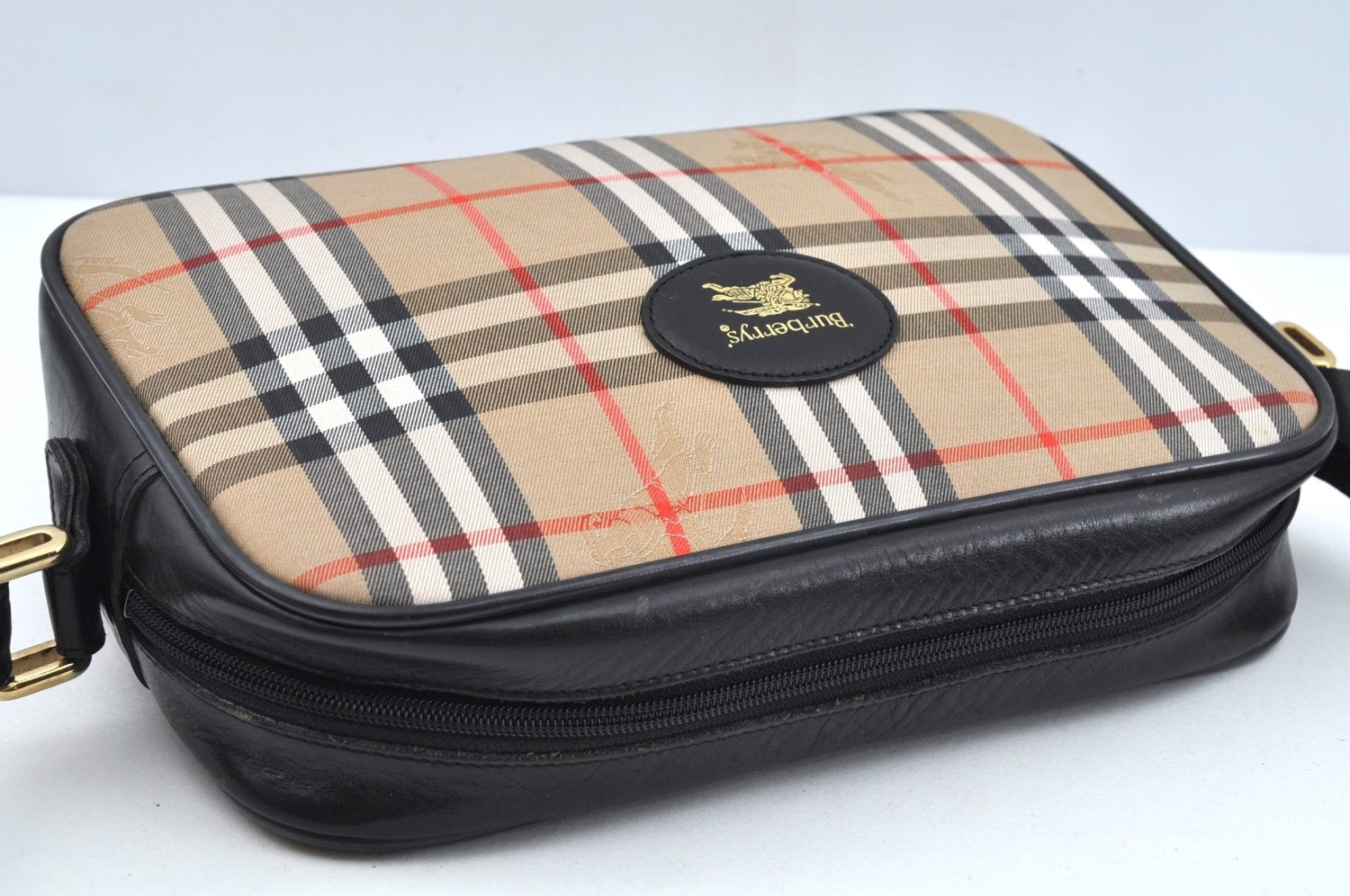 Authentic Burberrys Nova Check Shoulder Cross Body Bag Canvas Beige L0419