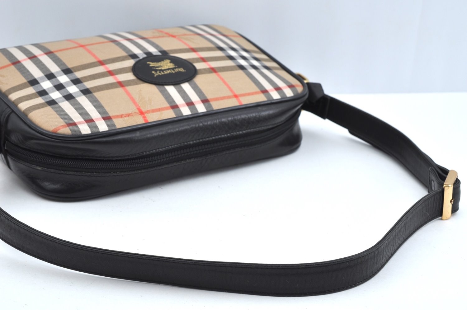 Authentic Burberrys Nova Check Shoulder Cross Body Bag Canvas Beige L0419