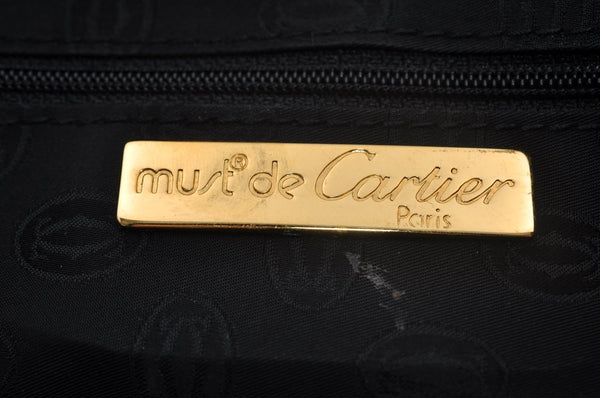 Authentic Cartier Must de Cartier Hand Bag Purse Leather Black L0425