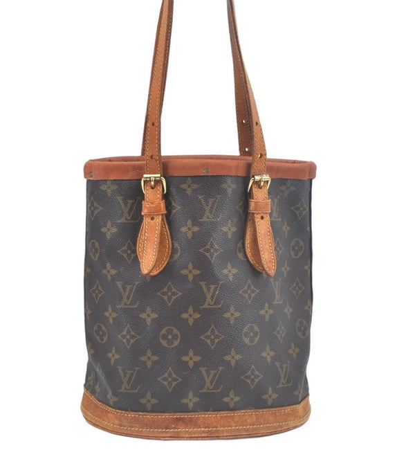 Authentic Louis Vuitton Monogram Bucket PM Shoulder Tote Bag M42238 Junk L0427