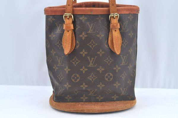 Authentic Louis Vuitton Monogram Bucket PM Shoulder Tote Bag M42238 Junk L0427
