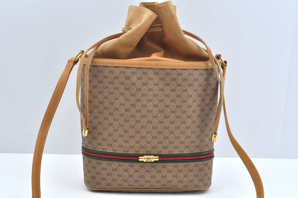 Auth GUCCI Web Sherry Line Micro GG Shoulder Bag PVC Leather Brown Junk L0428