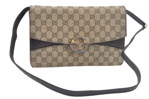 Authentic GUCCI Shoulder Cross Body Bag GG Canvas Leather Brown L0429