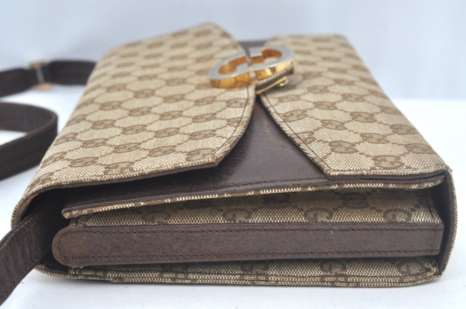 Authentic GUCCI Shoulder Cross Body Bag GG Canvas Leather Brown L0429