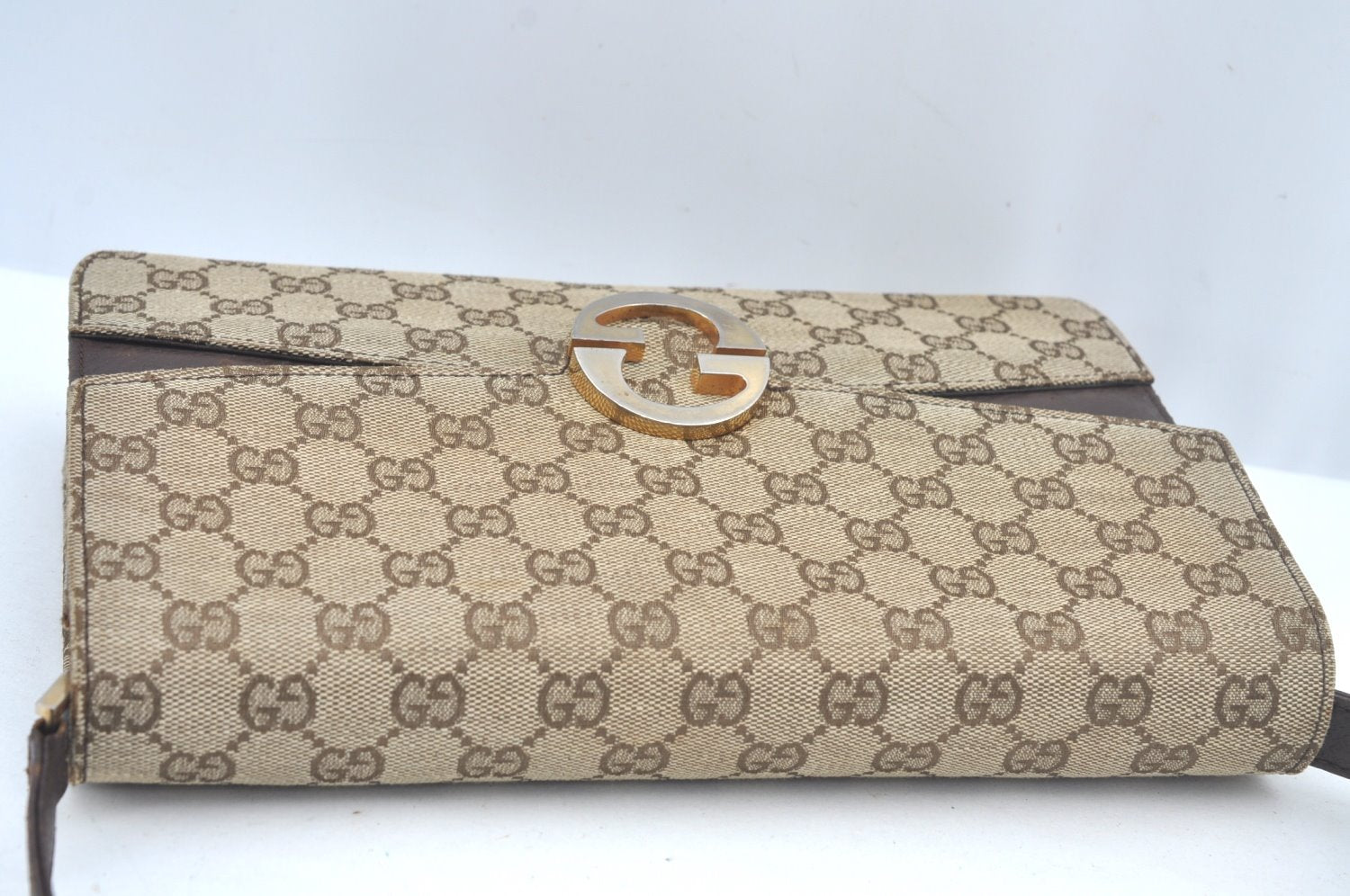 Authentic GUCCI Shoulder Cross Body Bag GG Canvas Leather Brown L0429