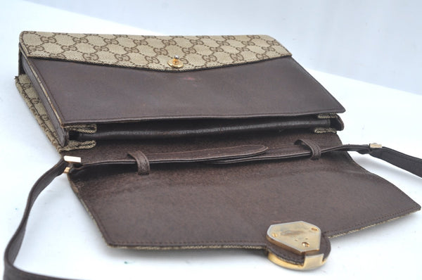 Authentic GUCCI Shoulder Cross Body Bag GG Canvas Leather Brown L0429