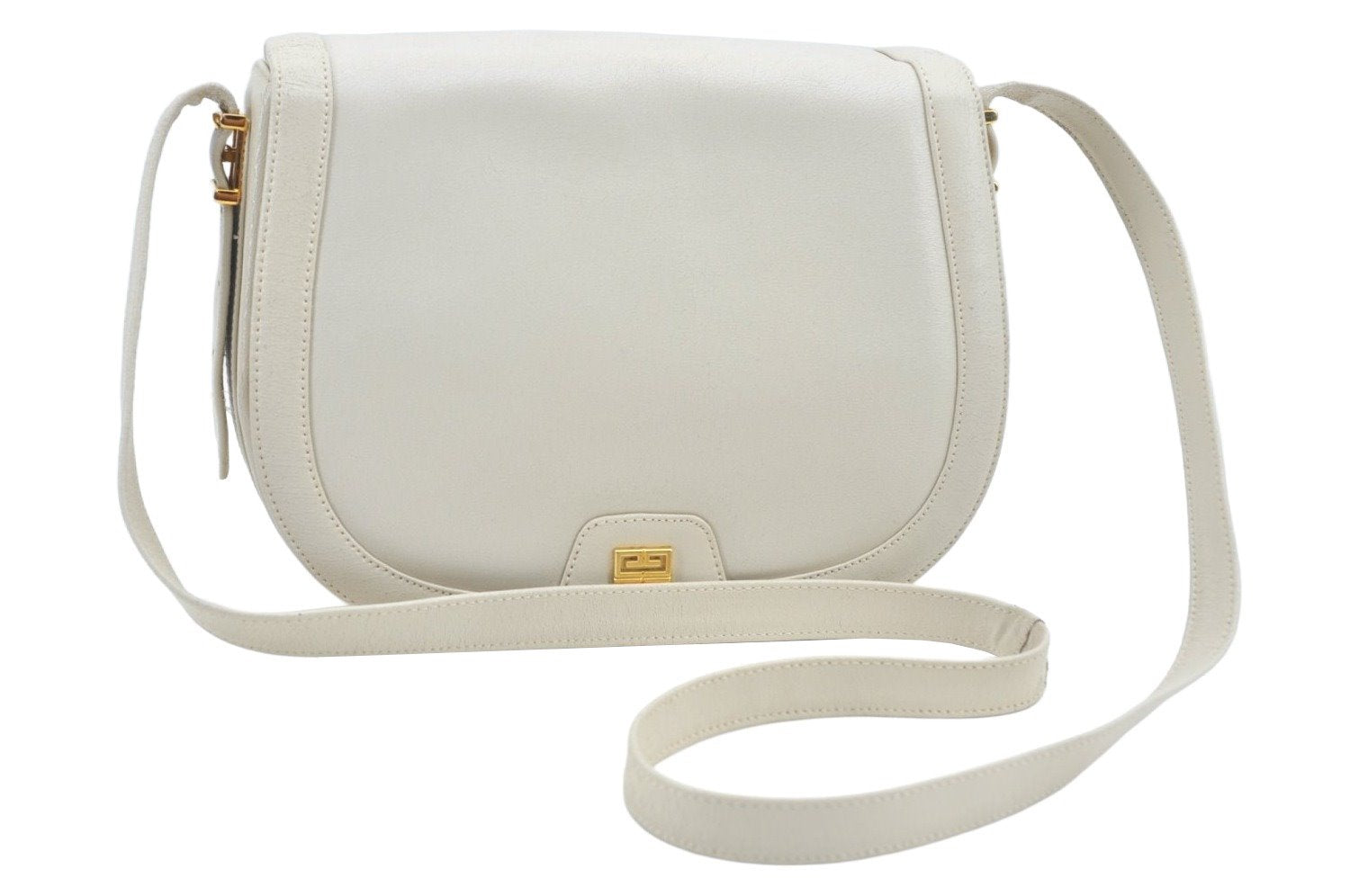 Authentic GIVENCHY Leather Shoulder Cross Body Bag Purse White L0430